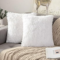 Pack of 2 White Throw Pillow Covers Luxury Fluffy Pillows Faux Fur Decorative Pillows Plush Cushion Case Fuzzy Mongolian Merin Style for Bed Couch Sofa Living Room Fall Home Decor 18x18 Inch