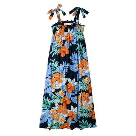 

KIDPIK Girls Sleeveless Tropical Floral Tie Shoulder Smocked Maxi Dress Size: 2T - XXL (16)
