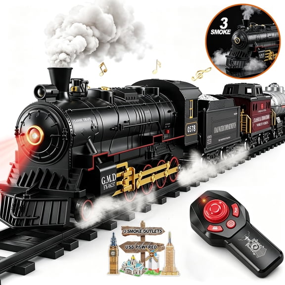 UFULMN Electric Remote Control Train Set Christmas Train Steam Locomotive Cargo Car & Tracks Birthday for Boys Girls