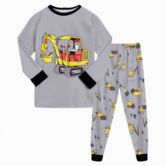 Gubotare Toddler Boys Pajamas Monster Truck Cotton Kids Dinosaur 2 Piece Planets Pjs Sleepwear Clothes Sets Yellow for Size 6-7 Years