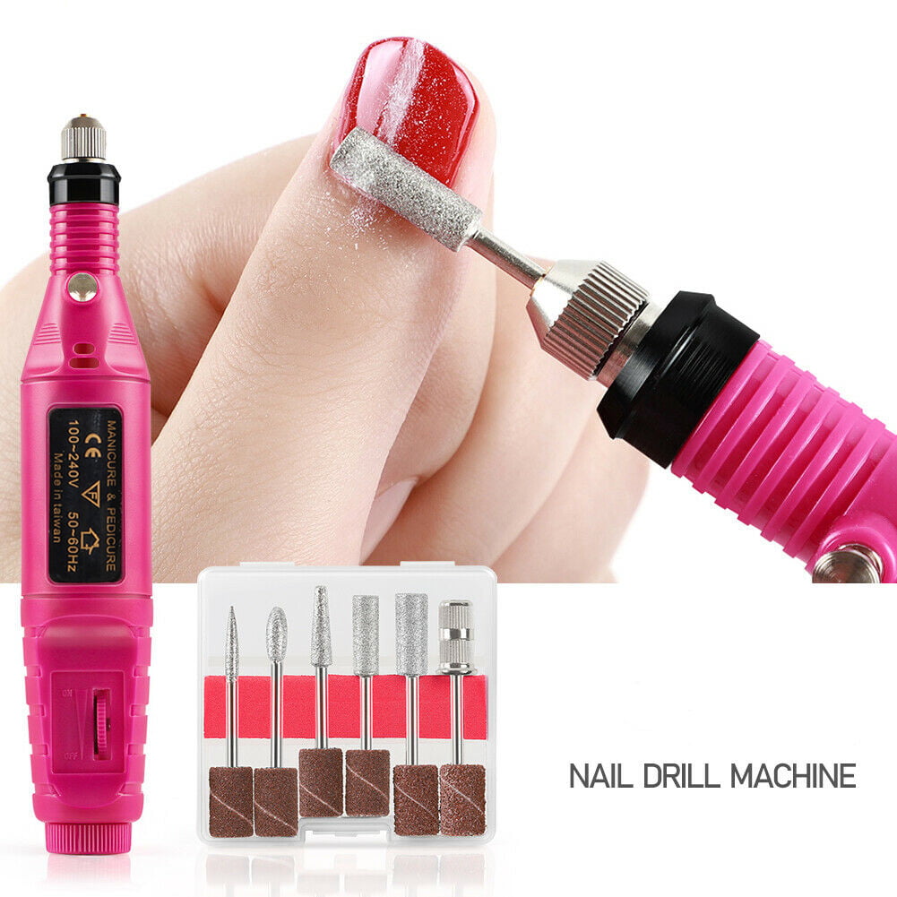 iMeshbean Nail Art Drill Acrylic Portable Salon Machine Kit 6 Electric File  Buffer Bits Set - Pink - Walmart.com