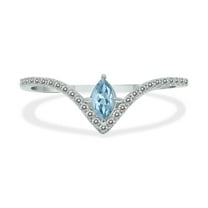 SZUL Women's 1/4 Carat TW Aquamarine and Diamond V Shape Ring in 10K White Gold