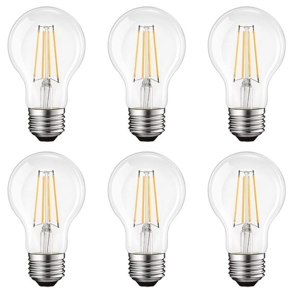 Luxrite Vintage A19 LED Light Bulbs 8W=60W 3500K Dimmable 800 Lumens 6 Pack