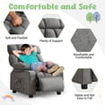 thumbnail image 4 of JONPONY Kids Recliner Chair,Push Back Toddler Recliner with Cup Holders & Side Pockets,Adjustable Footrest & Headrest Kids Sofa for Boys Girls 3+ Age Group, Grey, 4 of 11