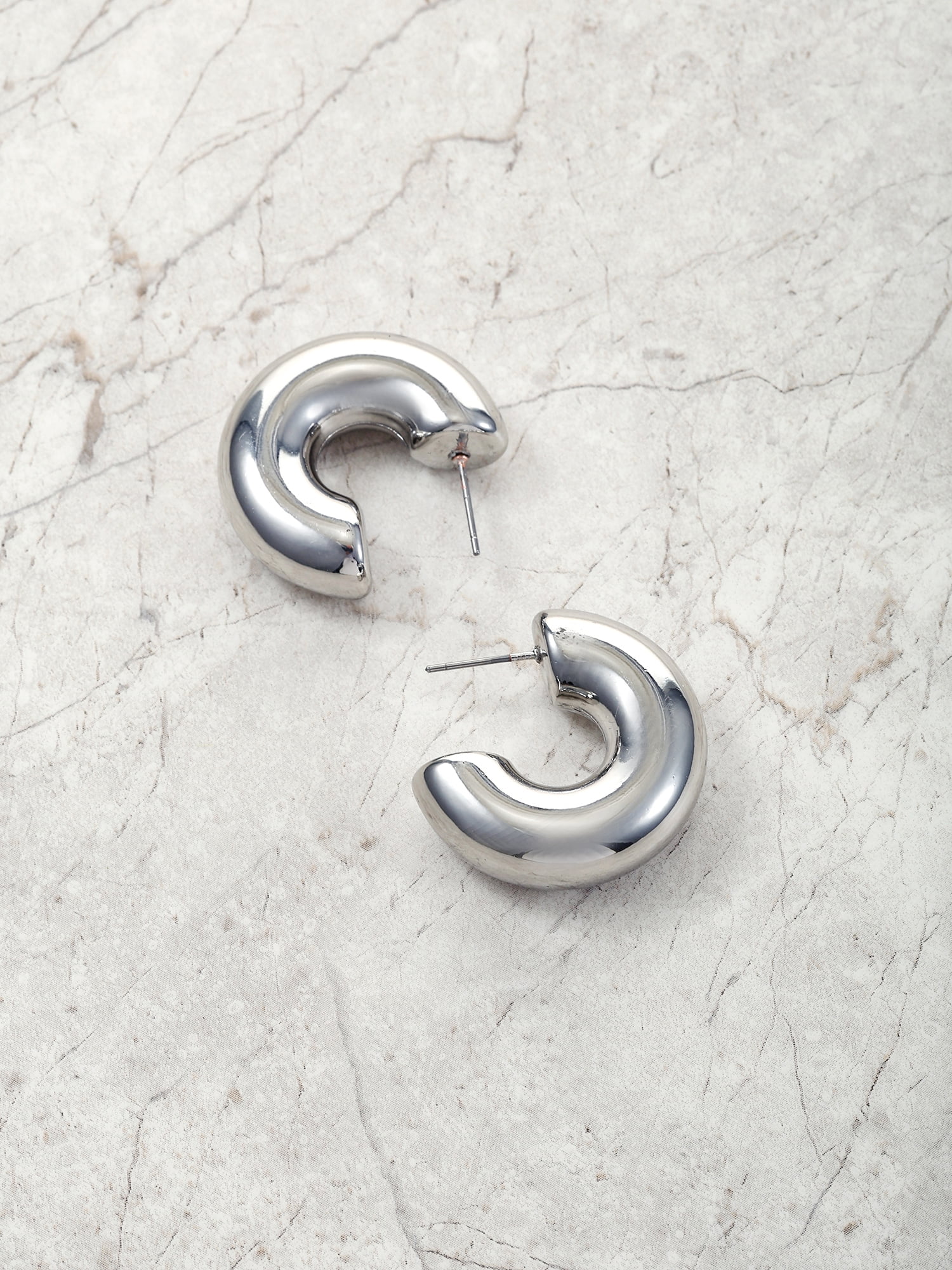 Time and Tru Silvertone Bubble Hoop Earring, 1 Pair