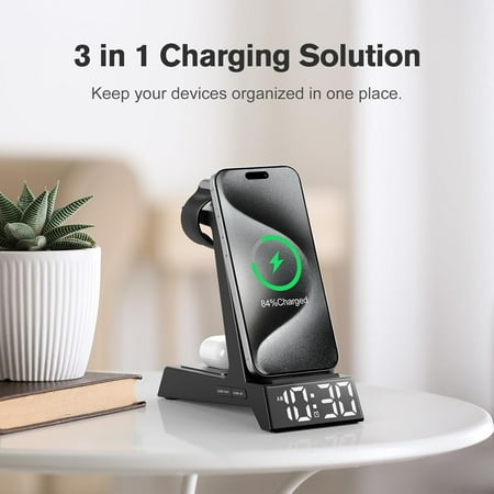 YUYAN 4 in 1 Wireless Charging Station Alarm Clock, Charging Dock for Apple Devices, Charger Stand photo YUYAN 4 in 1 Wireless Charging Station Alarm Clock, Charging Dock for Apple Devices, Charger Stand