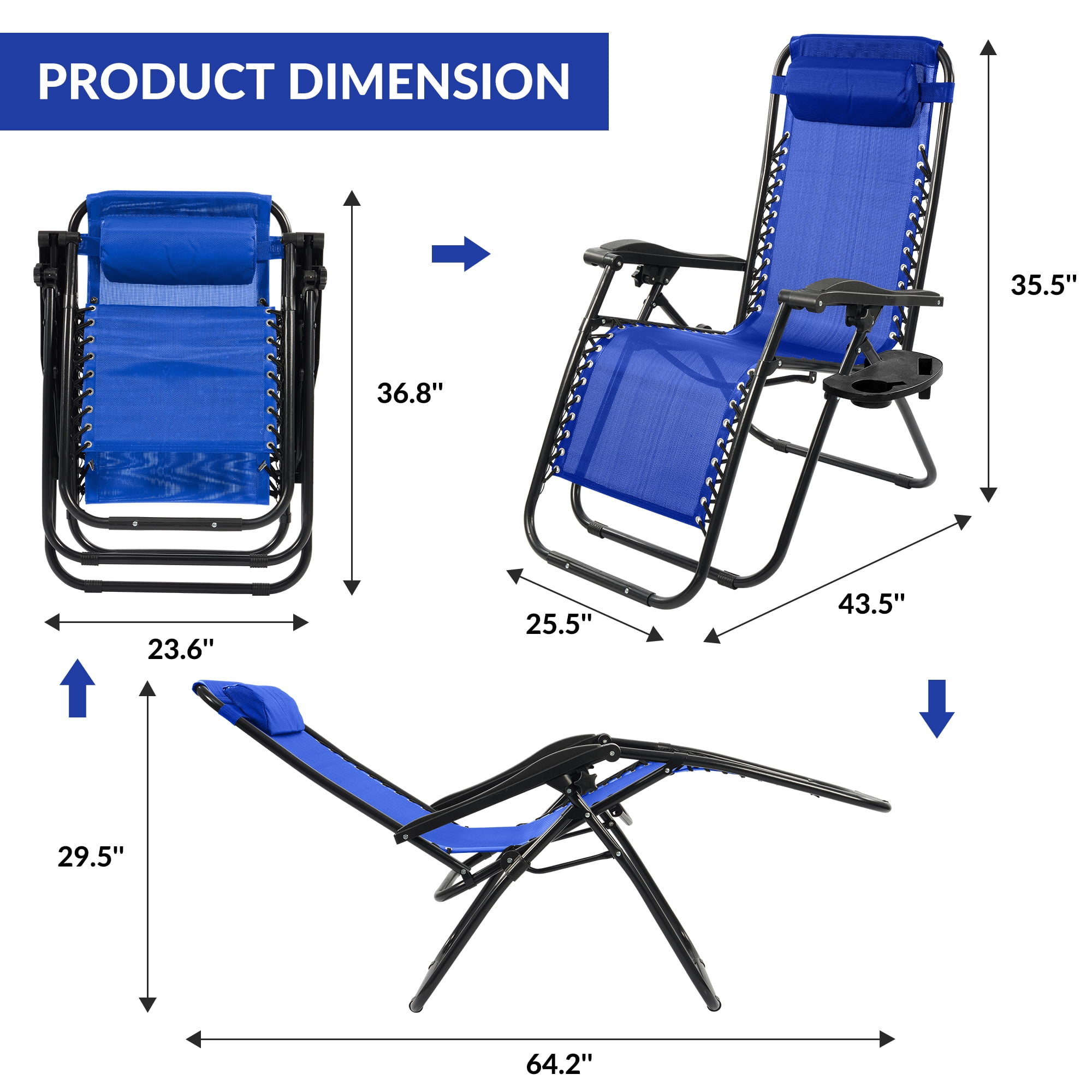 FlexWave Zero Gravity Outdoor Reclining Lounge Chair with Headrest & Cup Holder – Foldable Lawn, Poolside, Beach, Camping Chair (1 Pack)