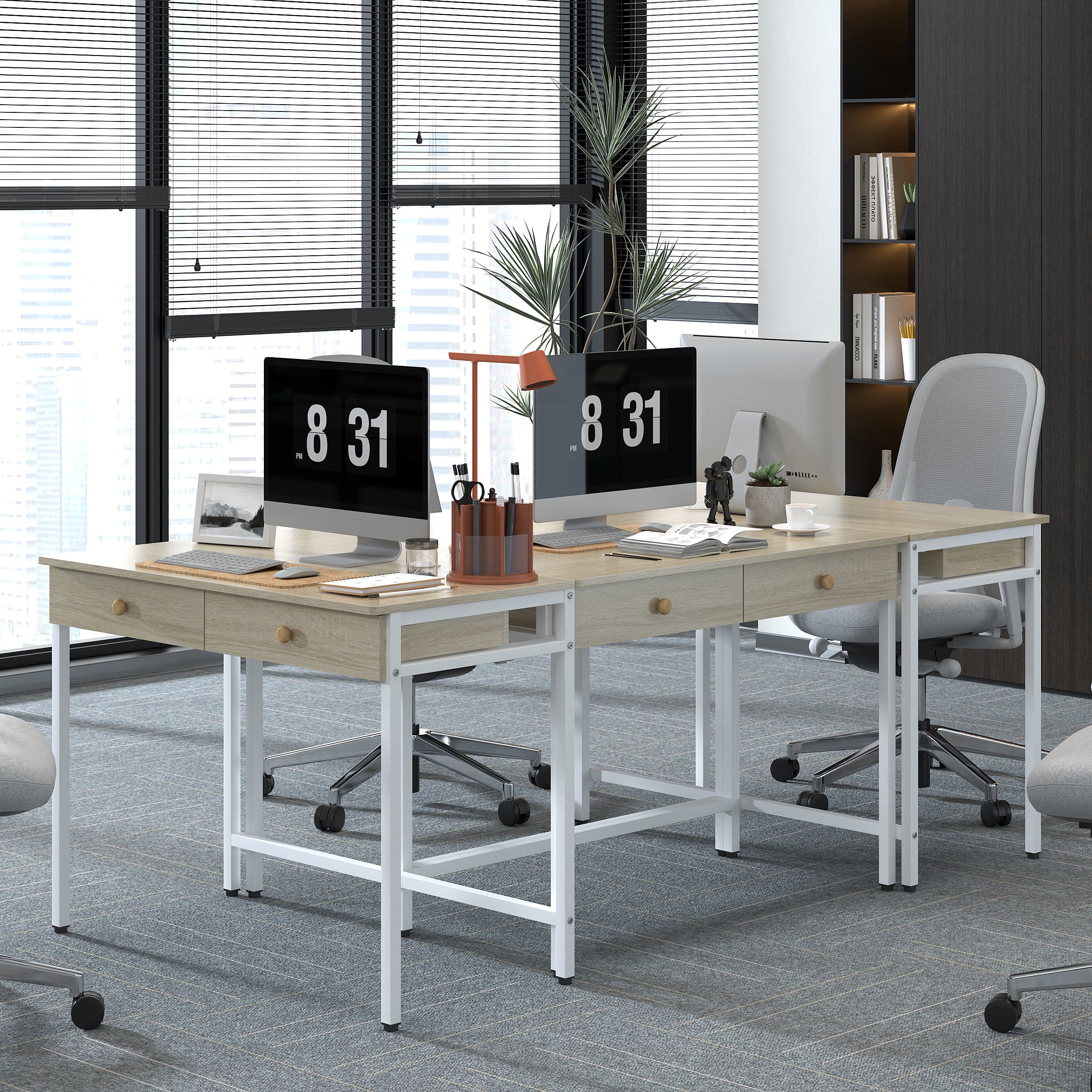 Yoneston 40 Inch Small Computer Desk with 2 Drawers, Vanity Desk with Storage for Bedroom, Home Office Working Table for Bedroom & Small Spaces, Beige