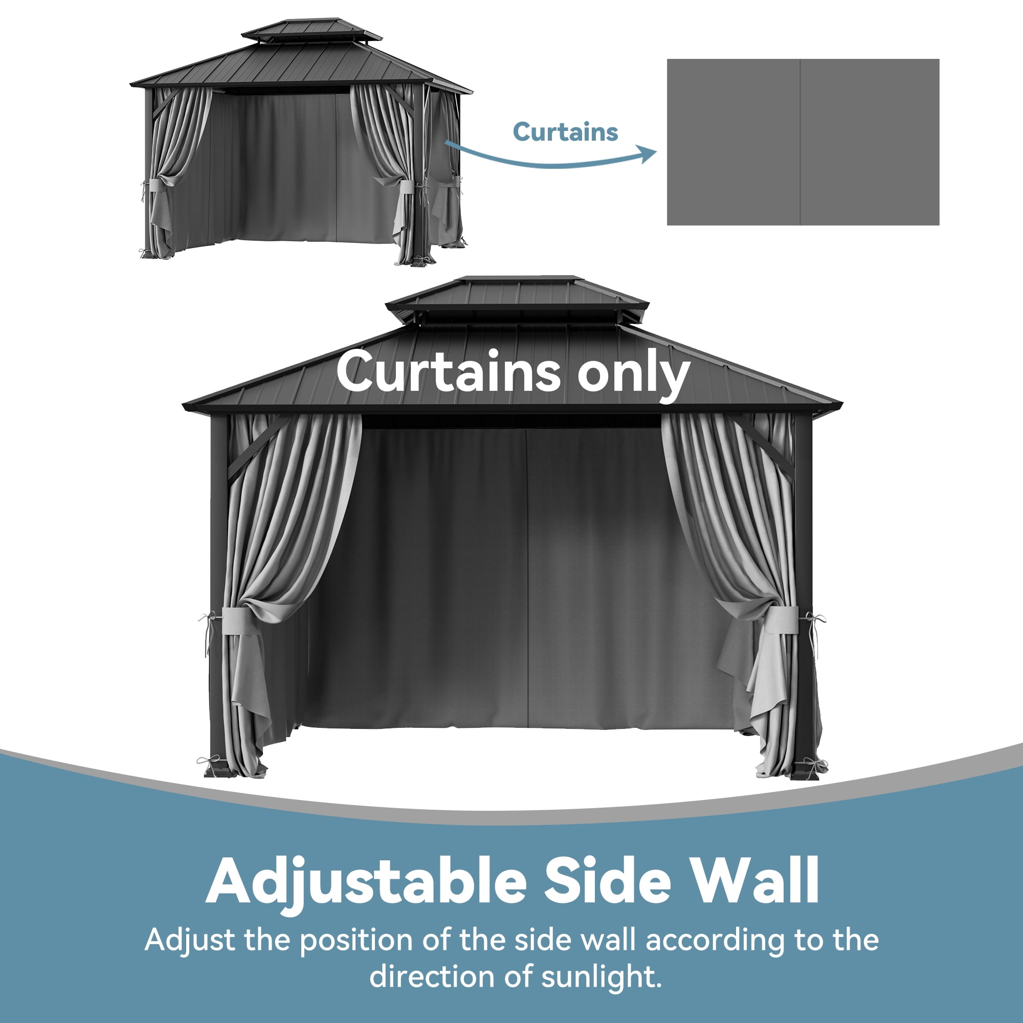 Covered Outdoor Universal 10'x12' Gazebo Curtain Replacement 4 Panel Zippered Grey Sidewalls