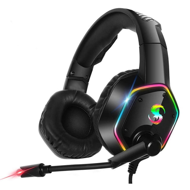 Auriculares para juegos con luz LED RGB, consola de juegos para computadora, estéreo 3D, 7.1 canales, auriculares para juegos con cable Inevent EL5129-00B