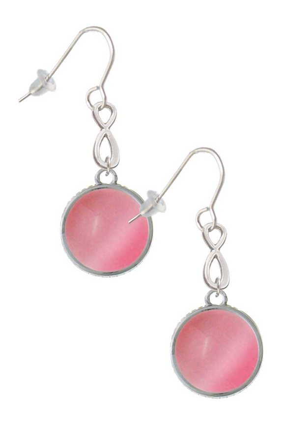 Silvertone Round - Imitation Cat's Eye - Pink - Silver tone Infinity French Earrings