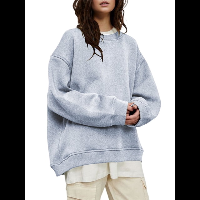 Sudadera de Mujer con Cuello Redondo de Gran Tamaño Y2K, Suéter de Moda de Otoño e Invierno, Jersey. Flor Gris M