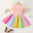 thumbnail image 6 of Lovskoo 2024 Kids Toddler Baby Girls Twirl Dress Trendy Cute Short Sleeve Sweet Rainbow changing Ruffle Dress for 18 Months-6 Years Baby Clothes Pink, 6 of 7