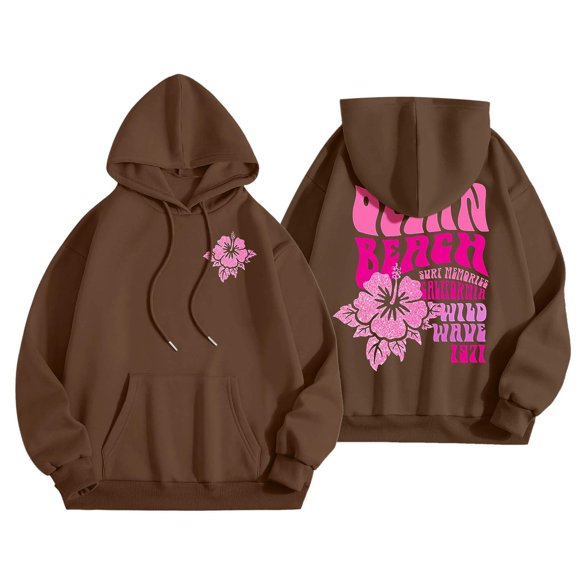 DondPO Womens Sweatshirt,Women 2024 Cute Preppy Sweatshirt Long Sleeve Hoodie Women's Drawstring Pullover Tops with Pockets,Trendy Queen Hoodie,Sweatshirts for Women Trendy Brown S Clearance!