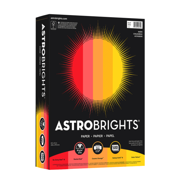 Neenah Astrobrights® Bright Color Paper, Letter Size Paper, 24 Lb, Assorted Colors, Ream Of 500 Sheets