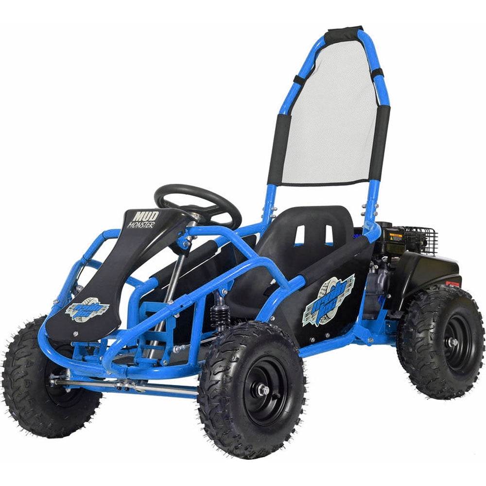 MotoTec Mud Monster Kids Gas Powered 98cc Go Kart Full Suspension Blue