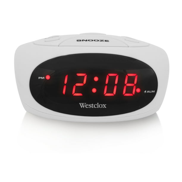 70044B Westclox White Electric Alarm Clock with 0.6" Red LED Display