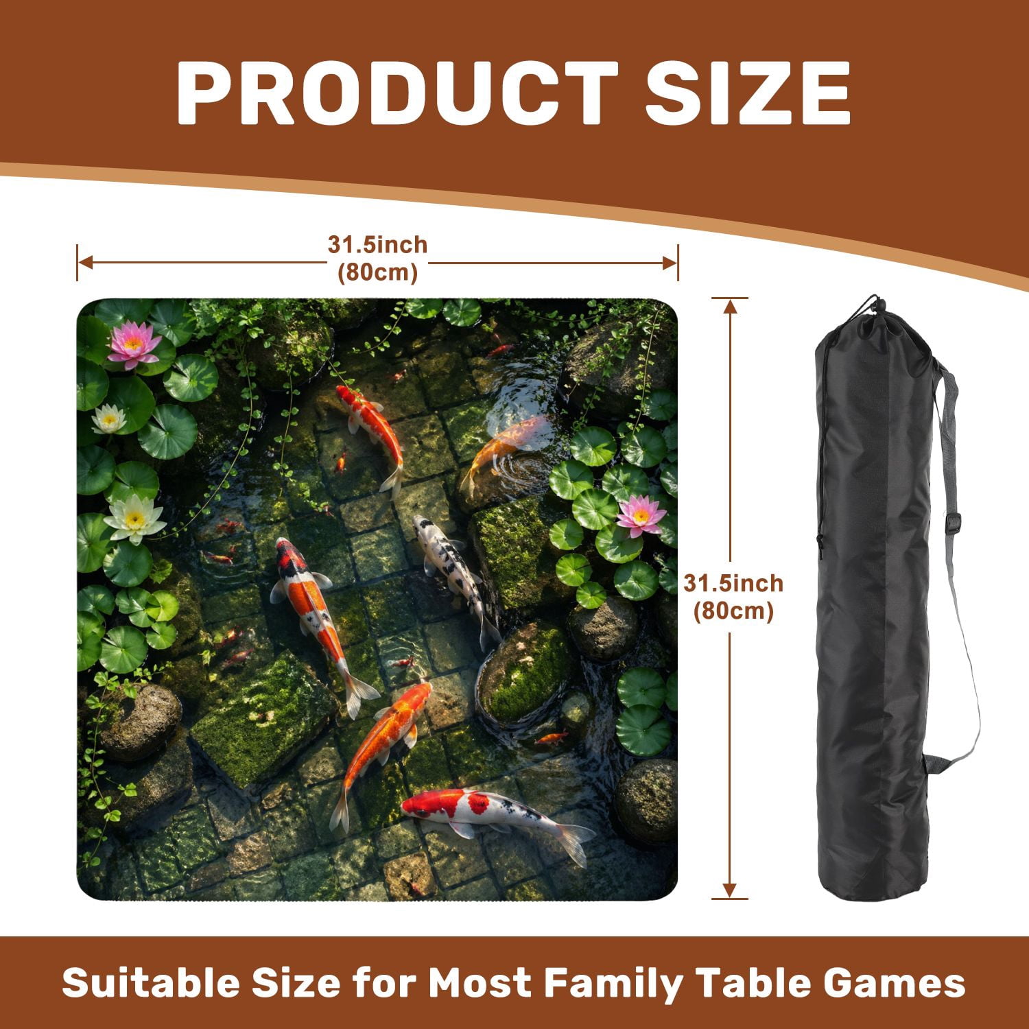 Mahjong Mat 31.5" x 31.5" Colorful Fish Swimming Clear Garden Pond Lily Pads Mossy Stones Non-Slip Noise Reduction American Mahjong Tiles Table Cover for Dominoes Poker Card Board Games Gift