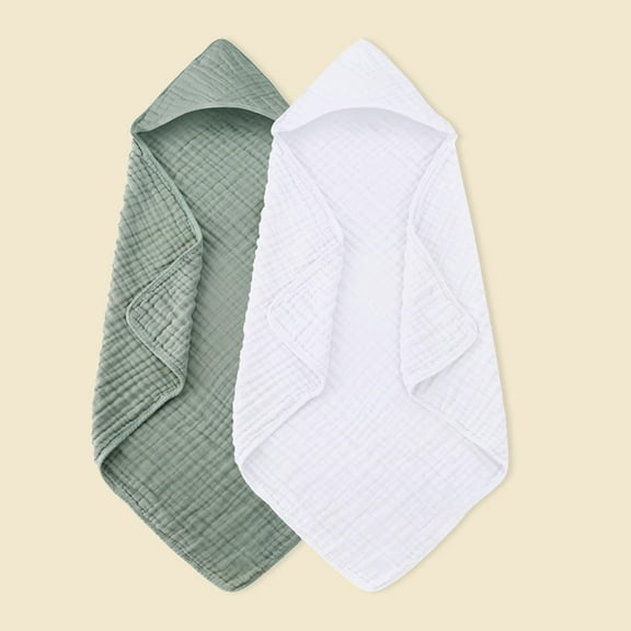 2 Pack Hooded ba-by Towels for Ne-wborn 2 Pack 100% Muslin Cotton ba-by Bath Towel with Hood for Babies, Inf-ant, To-ddlers and Kids, Large 35x35Inch, Soft and Absorbent Ne-wborn Essential,