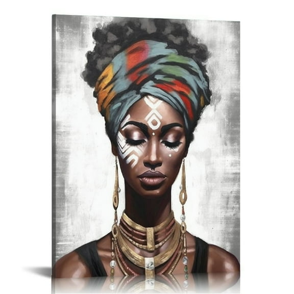 COMIO Black Girl Canvas Wall Art - African American Wall Art Framed Painting Fashion Wall Decor Abstract Modern Decorative Artwork for Bedroom Home Office Decoration