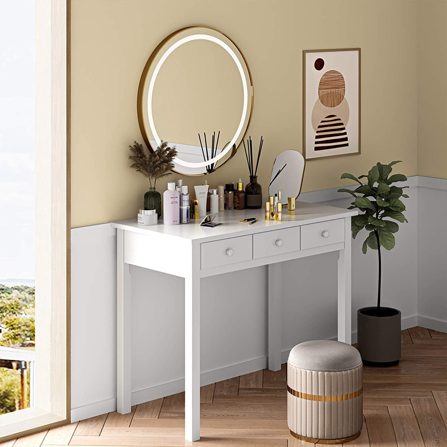 AMUZER 36.2" Writing Desk with USB Port and 7 Drawers, Computer Desk Study Table, White