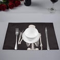 thumbnail image 2 of MKHERT Funny Human Skeleton Posing Over Black Background Placemats Table Mats for Dining Room Kitchen Table Decoration 12x18 inch,Set of 6, 2 of 4