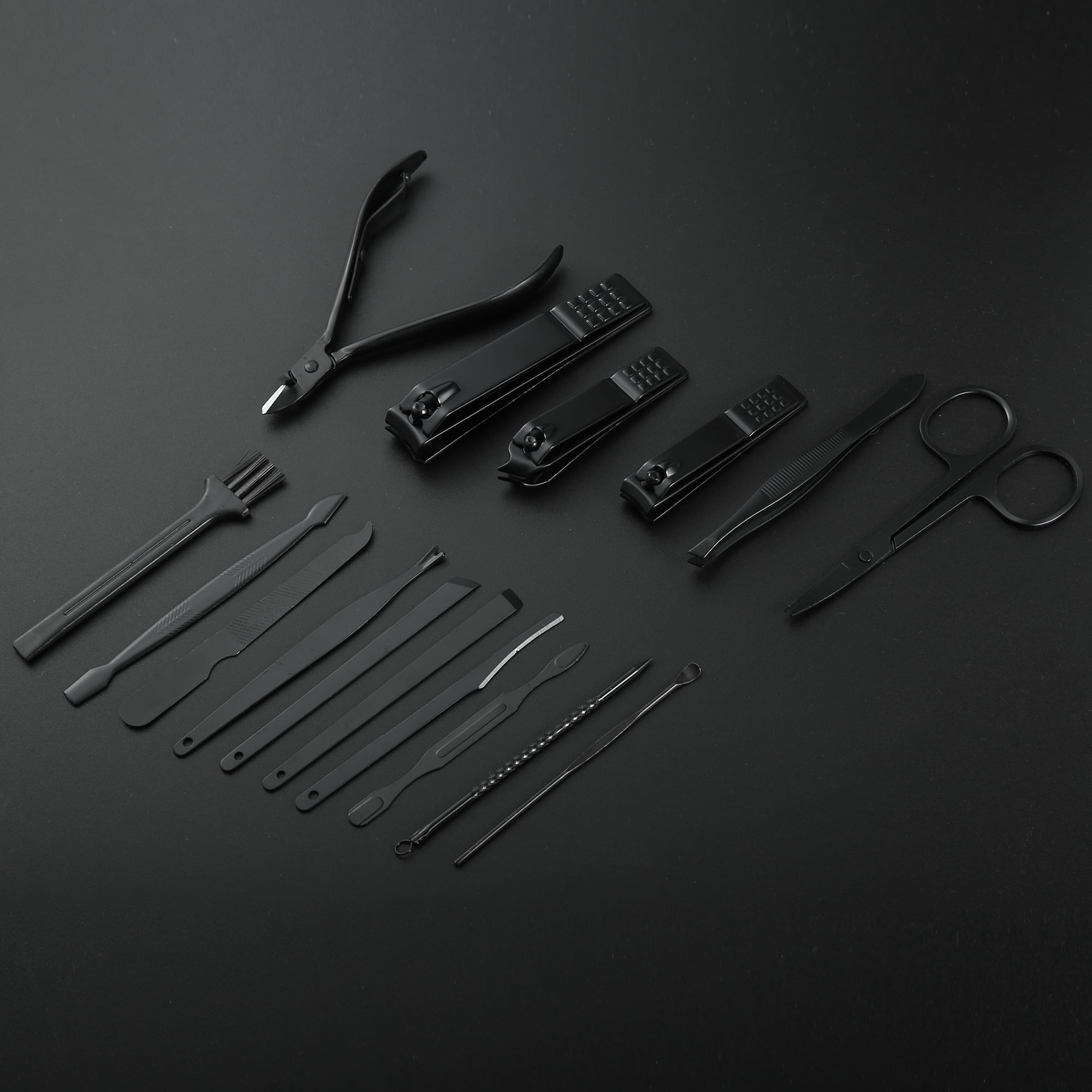 Unique Bargains 16 pcs Manicure Set with Pink PU Case Personal Care Stainless Steel Black