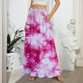 thumbnail image 2 of WTOBBY Women's Stripe Retro Floral Tie-Dye Print Flowy Flared Maxi Skirt with Ruffle Hem, A-Line Elastic Waist Elegant Tiered Bohemian Long Skirt for Vintage Style and Casual Wear,Pink XL, 2 of 5