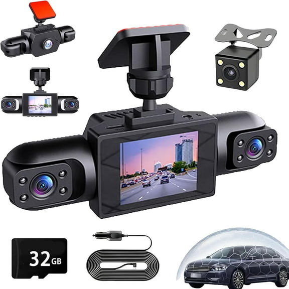 Four-Record Monitoring Driving Recorder, Full View Car Dashcam System Wireless, HD 1080P, 24h Parking Monitor/Night Vision, Front/Left/Right/Rear, 4-Channel 360 Video with WiFi (with 128GB)