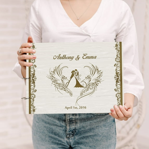 Darling Souvenir Personalized Engraved Laser Cut Wedding Guest Book Wooden Cover Sign-in Book Registry Guestbook Scrapbook-68