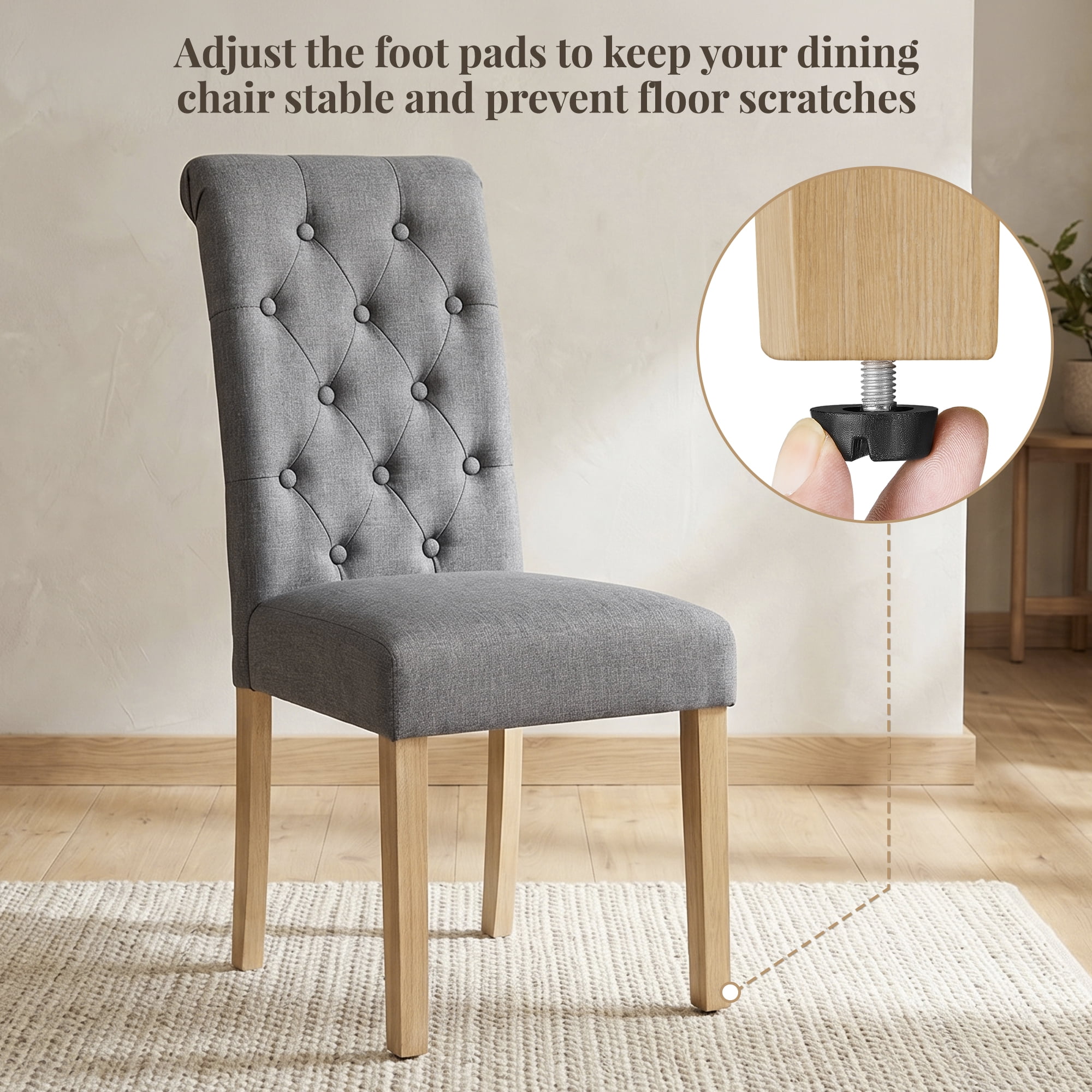 Alden Design Upholstered Dining Chair High Back Padded Parsons Chairs Tufted Dining Chair, Set of 2, Dark Gray