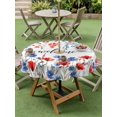 thumbnail image 5 of Outdoor Tablecloth with Umbrella Hole Zipper Pastoral Botanical Round Tablecloth 60" Waterproof Outside Table Cloth Blue Red Floral Spring Welcome Patio Table Cover Tablecloths for Picnic Party, 5 of 8