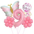 thumbnail image 1 of Set de globos de cumpleaños JKGOO Pink Butterfly para niña que cumple 9 años, 1 of 7