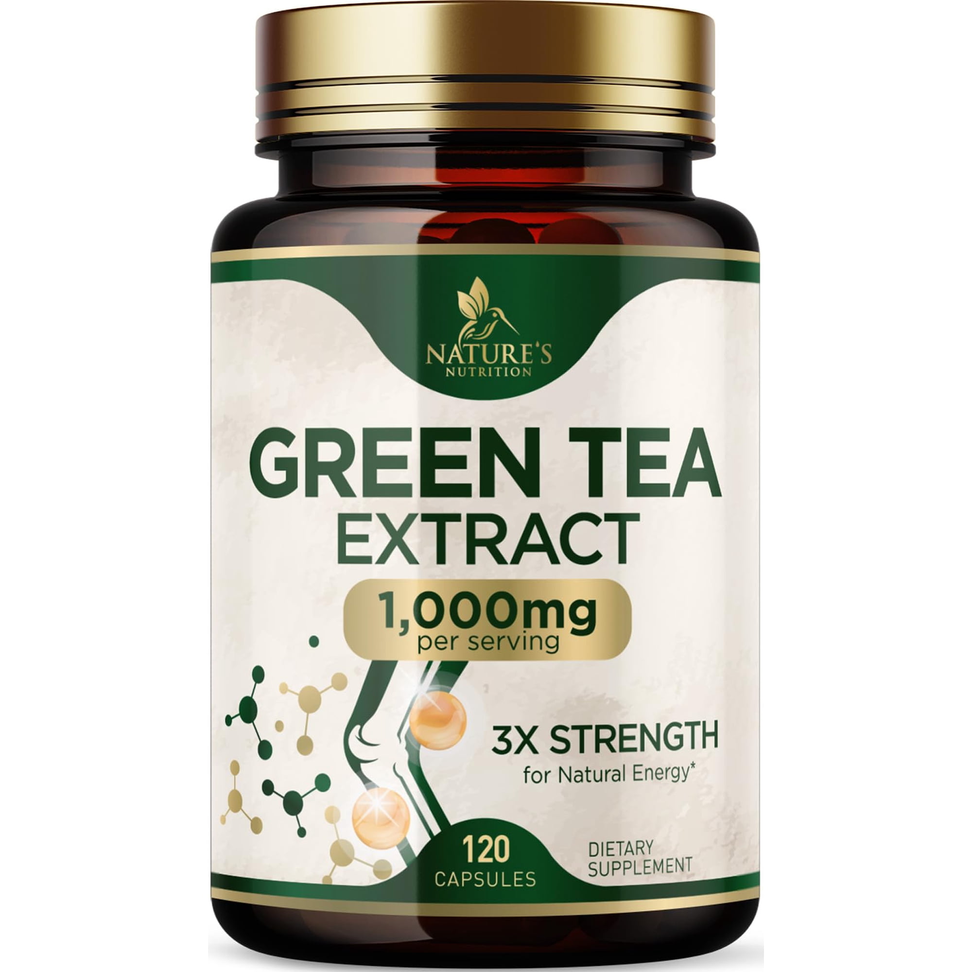 Green Tea Extract 1000mg Per Serving - Standardized 45% EGCG & 98% Polyphenols - 3X Strength Green Tea Pills for Energy, Supports Heart Health, Herbal Supplement, Vegan, Bottled in USA - 120 Capsules