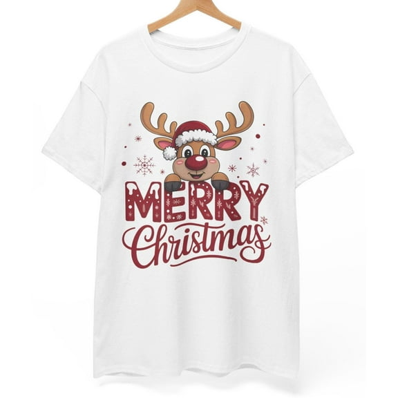 SEIKEMS Reindeer Merry Christmas Unisex Tee, Holiday T-Shirt, Gift for Him and Her, Cute Christmas Top, Festive Apparel