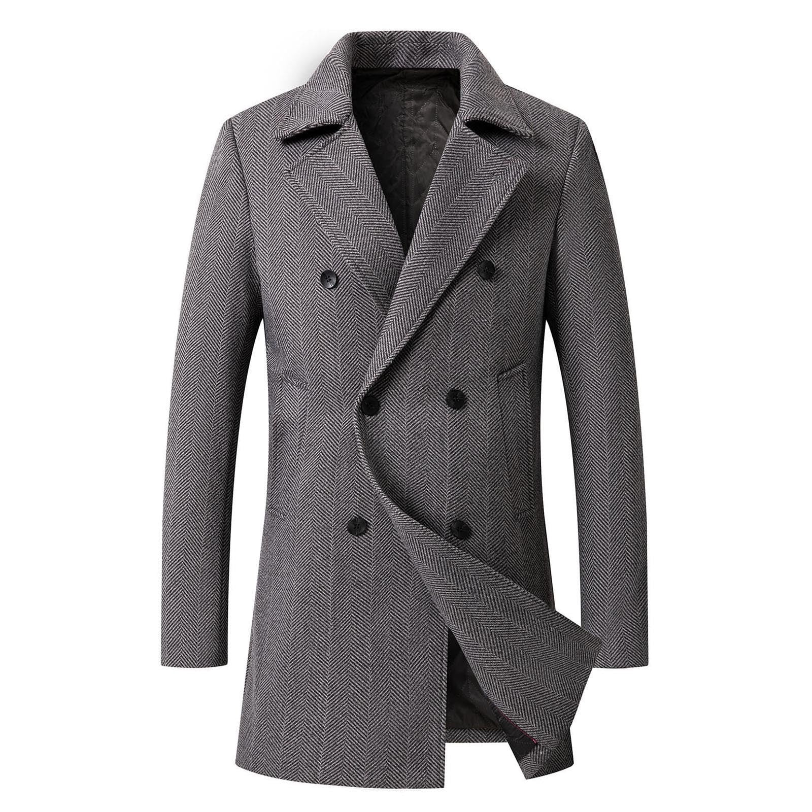 ZCFZJW Men's Woolen Trench Coat Double Breasted Slim Fit Winter