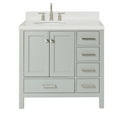 thumbnail image 2 of Ariel Cambridge 36 Inch Single Left Offset Oval Sink Bathroom Vanity With Carrara White Quartz Countertop 1.5 Edge In Grey, 2 of 10