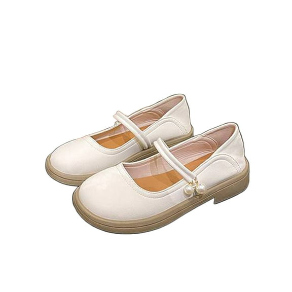 Lovskoo 2024 Women's Ballet Flat Shoes Dress Shoes Slip On Round Toe Mary Flat Elegant And Gentle Temperament Single French Gentle With The Skirt Flat Loafers Small Leather Shoes Beige
