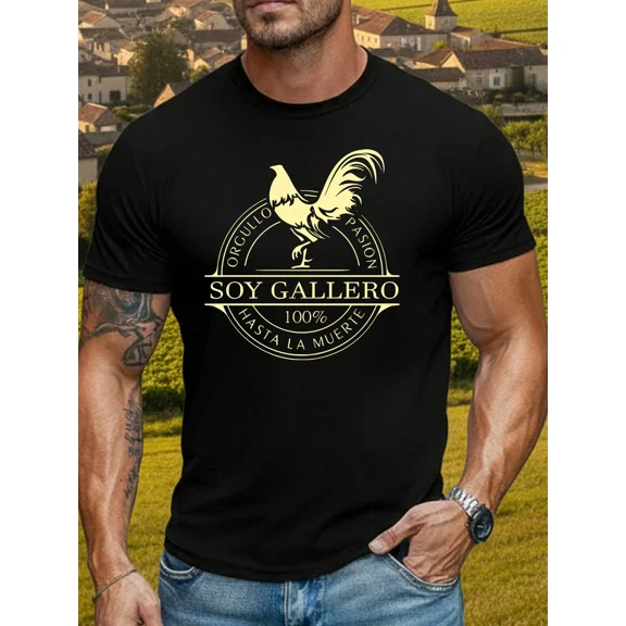 Soy Gallero Men's Graphic T-Shirt - Retro Rooster Pride Spanish Quote Tee - Funny Cultural Short Sleeve Cotton Top for Men - Vintage Style Animal Graphic Apparel
