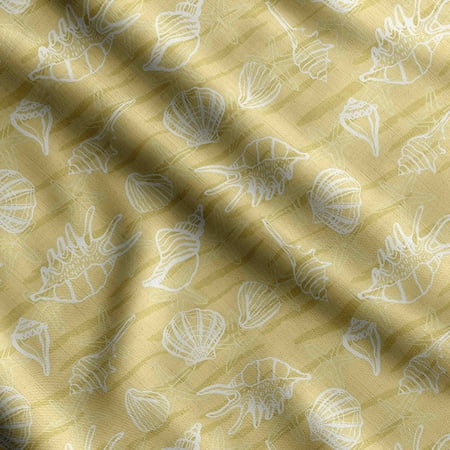 

Soimoi Sea Shell Printed Japan Crepe SatinFabric by The Yard 54 Inch Wide Decorative Sewing Fabric for Dresses Kimonos Gowns Olive Green