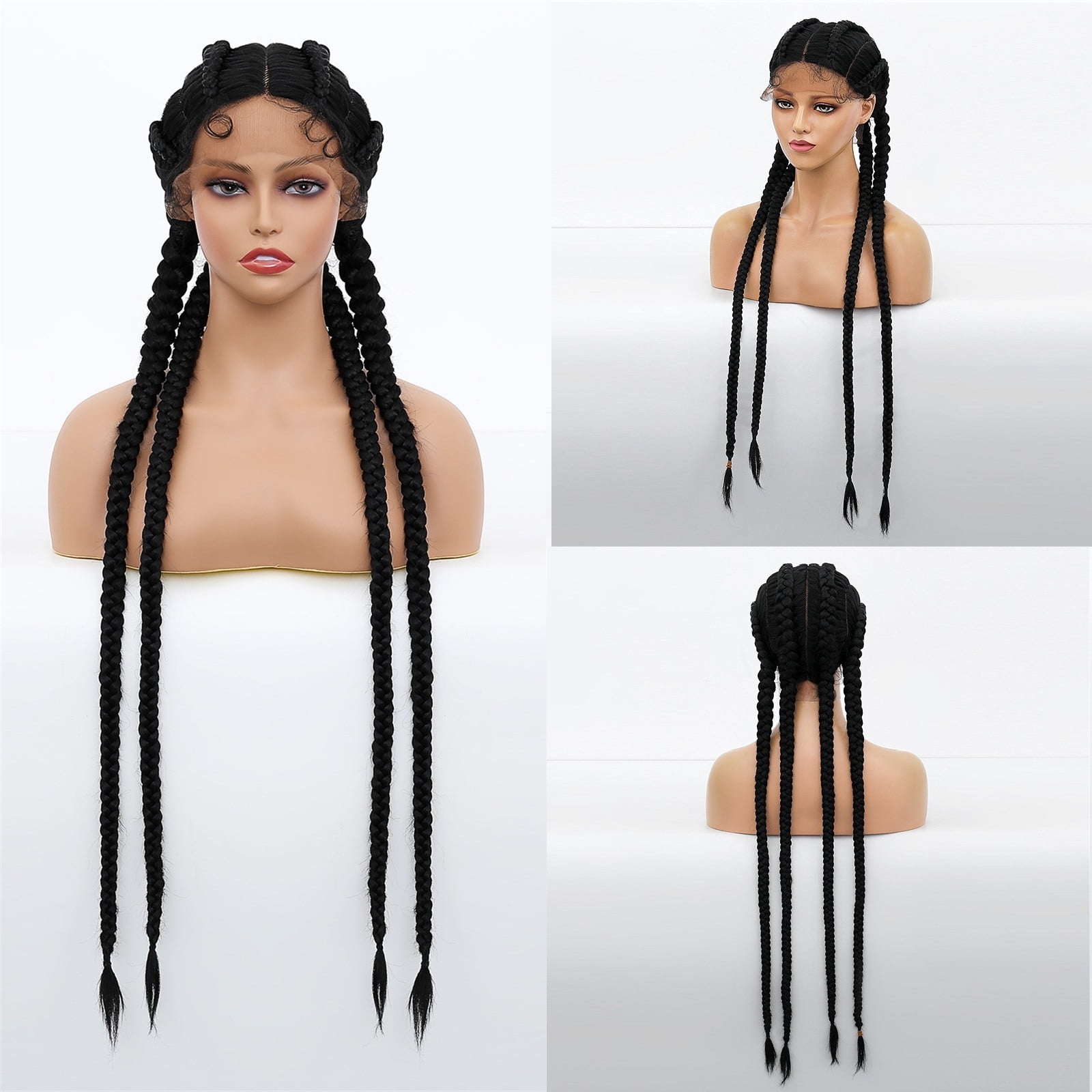 Braid Lace Wig 4 Plat Long Braids Wig High Temperature Fiber Synthetic