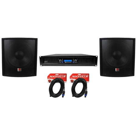 (2) Rockville SBG1158 15" Pro DJ PA Subwoofers+5000w 2-Channel Amplifier+Cables