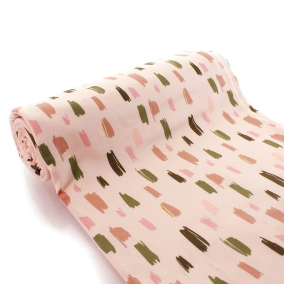 Blush Pink Brush Strokes DBP Fabric - Double Brushed Polyester 4 Way Stretch -  1 yard