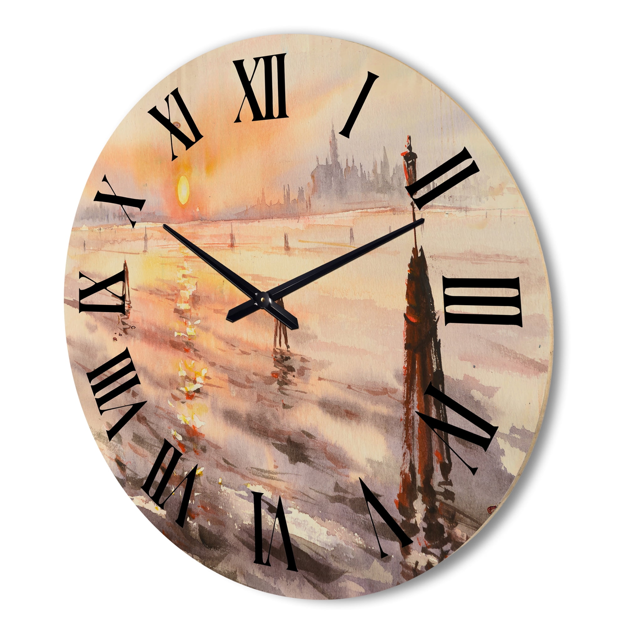Designart 'Panorama of Venice Laguna Beach At Sunset' Nautical & Coastal Wood Wall Clock