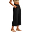 thumbnail image 4 of QIYAGBSA Women's Wide Leg Capri Pants Button Front Elastic Back Waist Side Pockets Summer Casual Wear (Black, S), 4 of 7