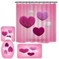 thumbnail image 4 of Clearance Sale!3Pcs/set Funny Valentines Day Shower Curtains Bathroom Curtain Rose Petal Love Bath Sets Toilet Cover Mat Non-Slip Washroom Rug Set C3, 4 of 6