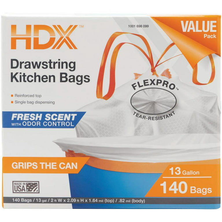 HDX 13 Gallon Scented Flex Drawstring Kitchen Trash Bags (140