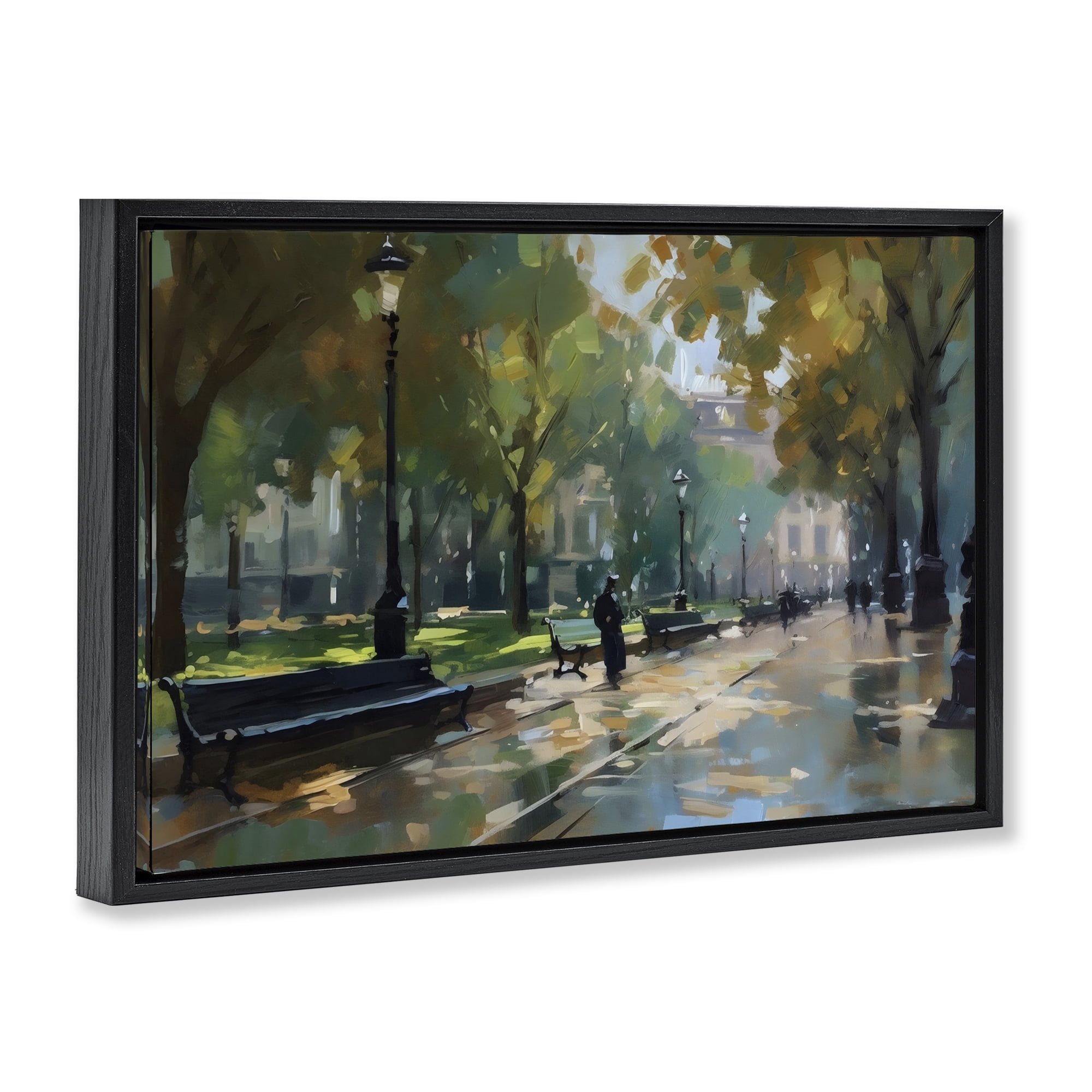 Stupell Industries Park Promenade on Rainy Day Black Framed Floater Canvas Wall Art, design by Creative Studio