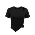 thumbnail image 4 of Njagoc3 Women's Crew Neck Short Sleeve Side-Slit Slim Fit Cropped Top,Black,L, 4 of 5