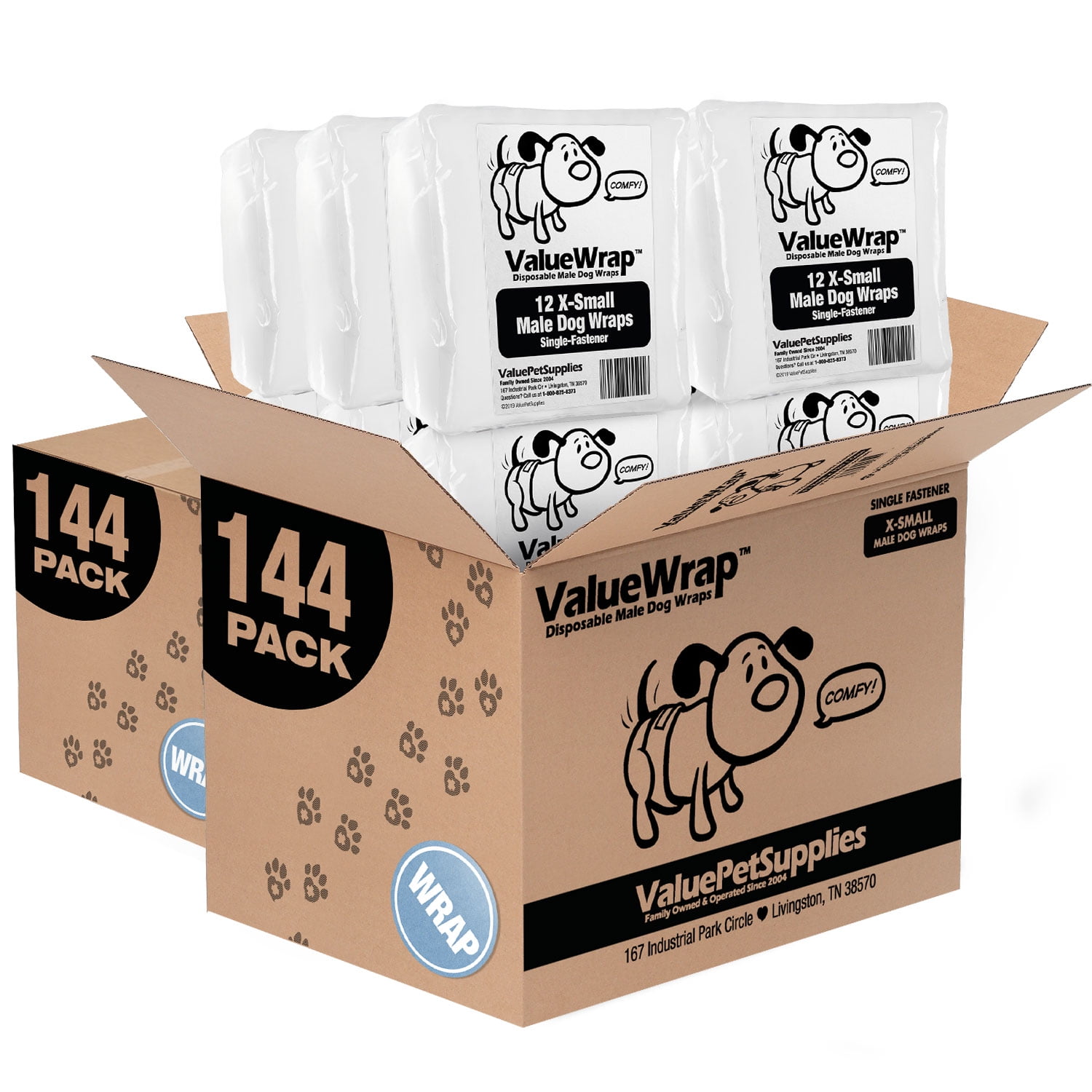 ValueWrap Disposable Male Dog Diapers, 1Tab XSmall, 288 Count
